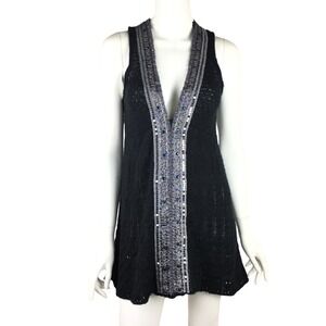 Free People Crochet Black Dress Sequin Beaded‎ Wool